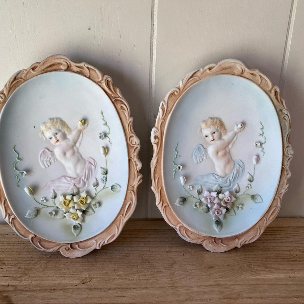 Cherub Wall Plaques with Floral Accents